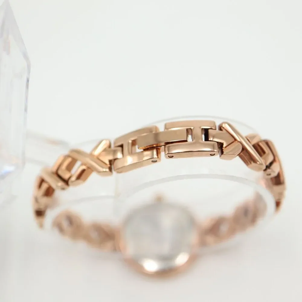 Armitron Womens Rose Gold Tone Watch 24mm Jewel Bezel Bracelet w New Battery